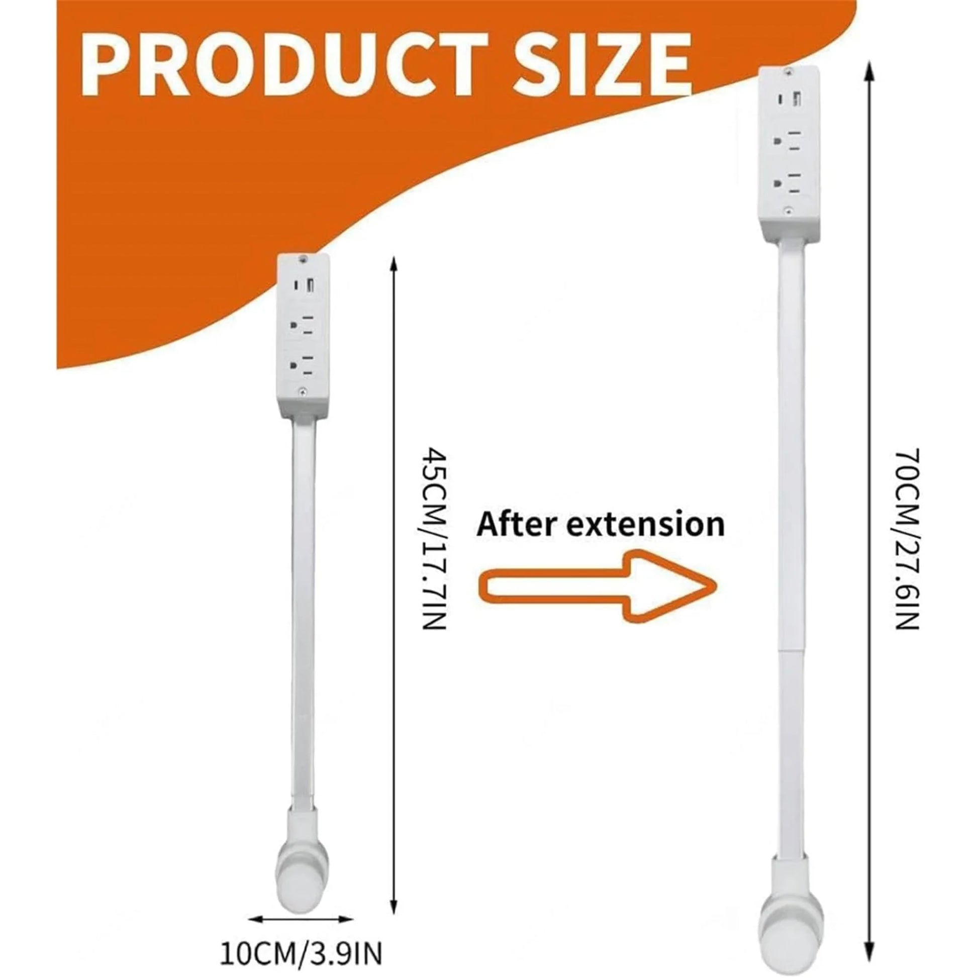 Expandable and Rotating Outlet Features USB-A, USB-C, and 2 Ac Outlets, Extendable Outlet Plug Extends 22-34, 180° Swivel, Socket Extender for behind Couches Nightstands (1Pc),White