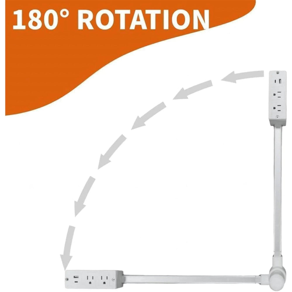 Expandable and Rotating Outlet Features USB-A, USB-C, and 2 Ac Outlets, Extendable Outlet Plug Extends 22-34, 180° Swivel, Socket Extender for behind Couches Nightstands (1Pc),White