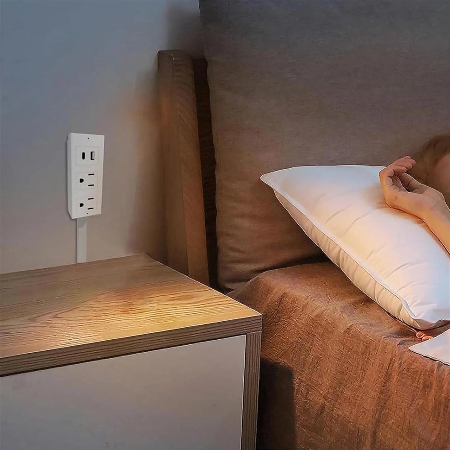 Expandable and Rotating Outlet Features USB-A, USB-C, and 2 Ac Outlets, Extendable Outlet Plug Extends 22-34, 180° Swivel, Socket Extender for behind Couches Nightstands (1Pc),White