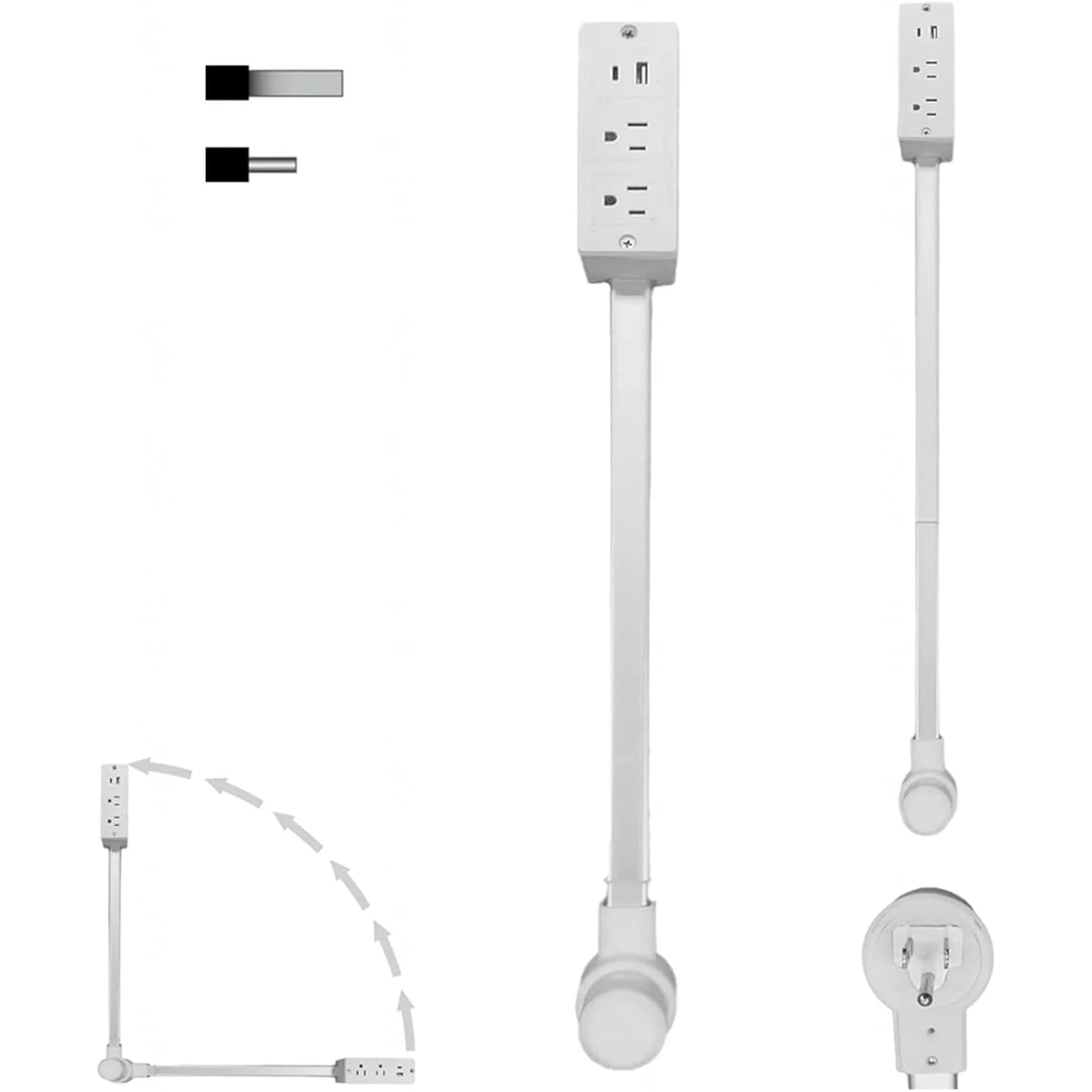 Expandable and Rotating Outlet Features USB-A, USB-C, and 2 Ac Outlets, Extendable Outlet Plug Extends 22-34, 180° Swivel, Socket Extender for behind Couches Nightstands (1Pc),White