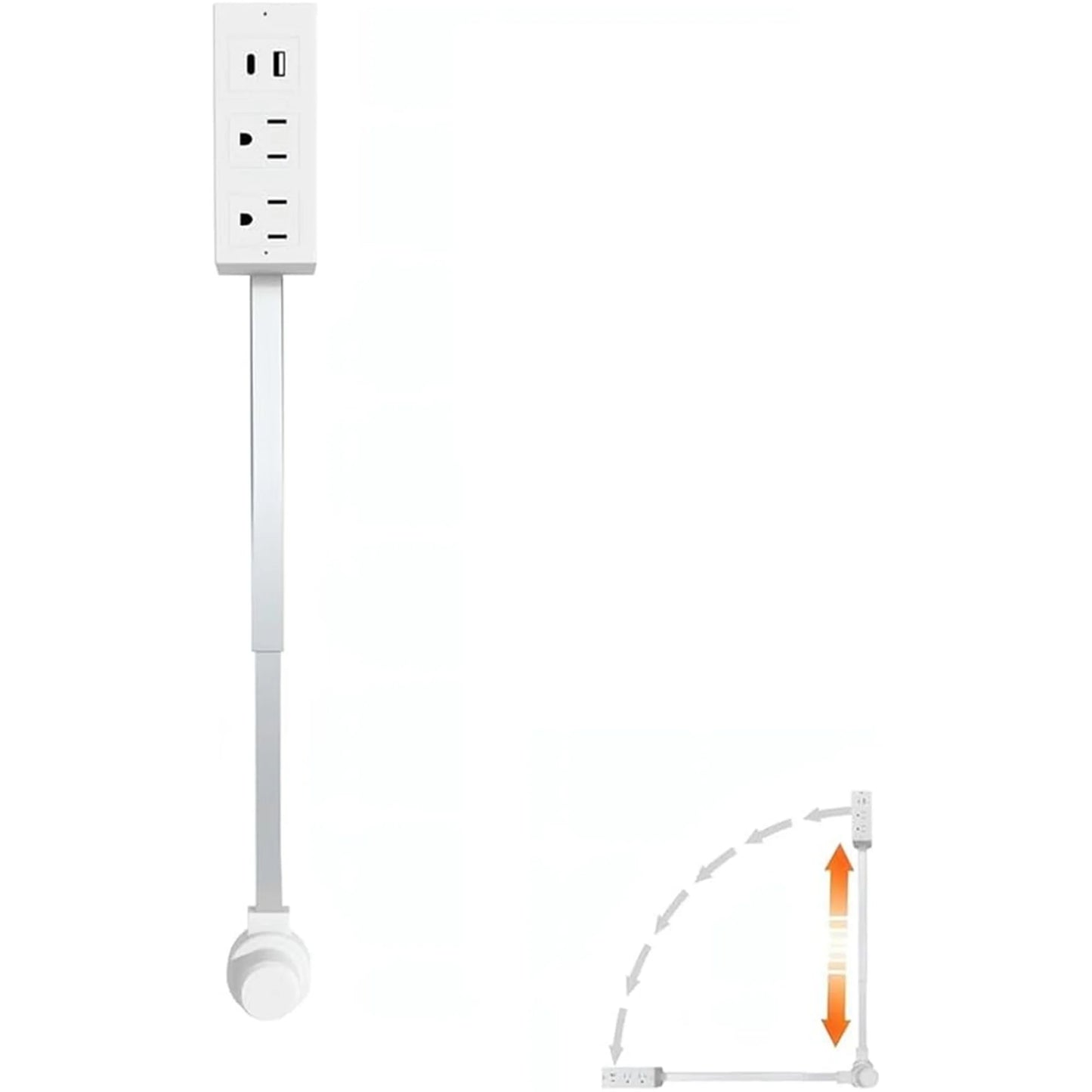 Expandable and Rotating Outlet Features USB-A, USB-C, and 2 Ac Outlets, Extendable Outlet Plug Extends 22-34, 180° Swivel, Socket Extender for behind Couches Nightstands (1Pc),White