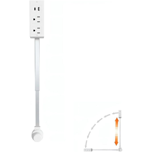 Expandable and Rotating Outlet Features USB-A, USB-C, and 2 Ac Outlets, Extendable Outlet Plug Extends 22-34, 180° Swivel, Socket Extender for behind Couches Nightstands (1Pc),White